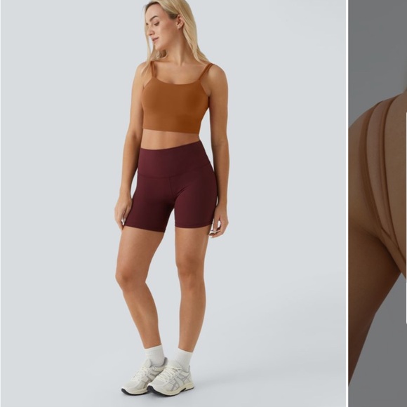 HALARA Double Straps Rust BrownBackless Twisted Cropped Yoga Sports Bra Tank Top - Picture 9 of 9